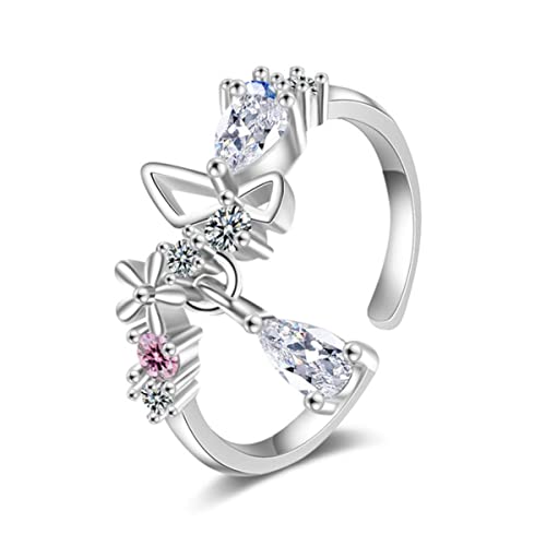 RVHAOODI Ring weibliche koreanische Version von kleinem frischem und hübschen süßen Bowknot -eingelegten Zirkon einfache Öffnung von RVHAOODI