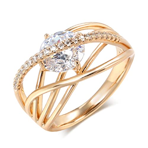 RVHAOODI Rose Geometrische Kreuzring natürlicher Zirkonfinger Ringe für Frauen Hochzeit Schmuck Kristall Geschenk von RVHAOODI