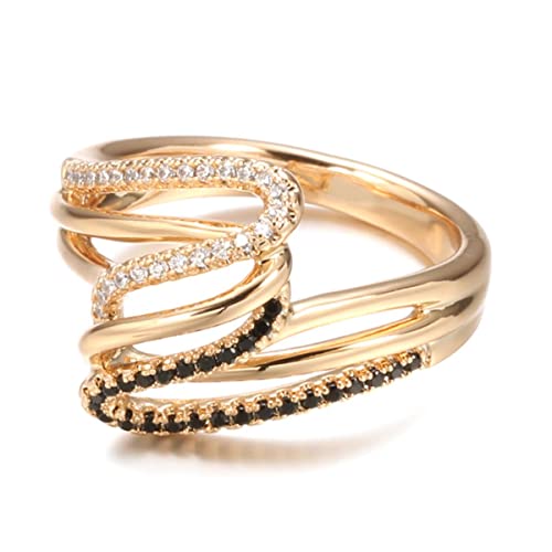 RVHAOODI Rose Twist Finger Rings For Women Micro Paved Black&White Natural Zircon Ring Ethnic Bride Wedding Jewelry von RVHAOODI
