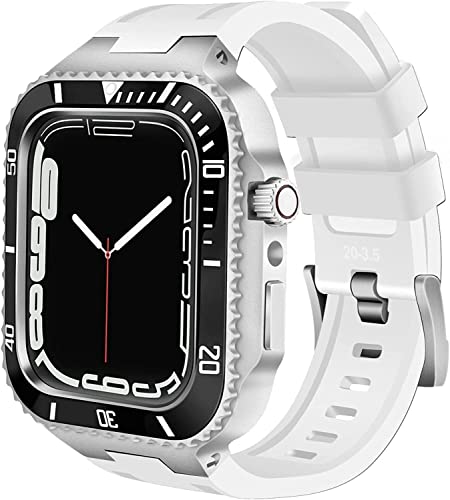 RVHAOODI Rugged Zink Legierung Schutzhülle und Silikongurt ， für 9 8 7 45 -mm -Modifikation Kit Metal Digital Lünette Edelstahlband ， für die IWatch -Serie 6 SE 5 44mm von RVHAOODI