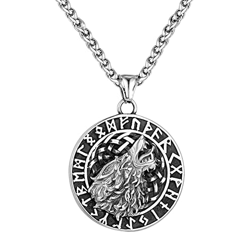 RVHAOODI S Männer, Männer Frauen Wikinger Rune Wolf Kopfketten für nordische Stahl Fenrir Amulettschmuck skandinavische Mode Vintage Celtic Heidnitengeschenk (Geschenk ( RVHAOODI S Männer, Männer Frauen Wikinger Rune Wolf Kopfketten für nordische Stahl Fenrir Amulettschmuck skandinavische Mode Vintage Celtic Heidnitengeschenk (Geschenk ( von RVHAOODI