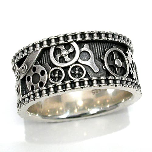 RVHAOODI Schmuck Männer handgefertigte Ausrüstungsräder geschnitzte Finger Männer/Frauen Antike Silber HipHop Punk Party Persönlichkeit Unisex SC (F701 6) von RVHAOODI