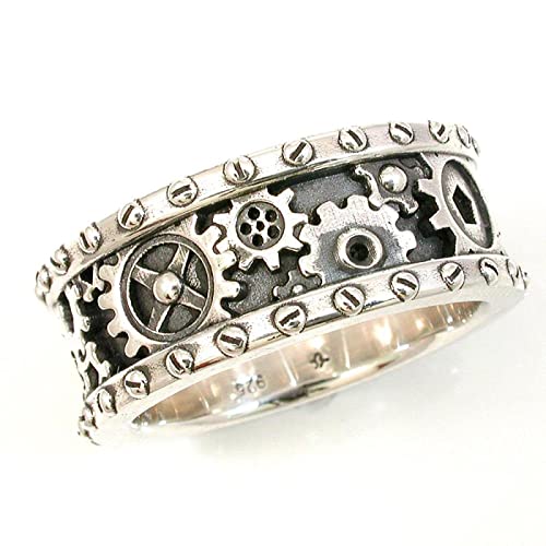 RVHAOODI Schmuck Männer handgefertigte Ausrüstungsräder geschnitzte Finger Männer/Frauen Antike Silber HipHop Punk Party Persönlichkeit Unisex SC (F701 6) von RVHAOODI