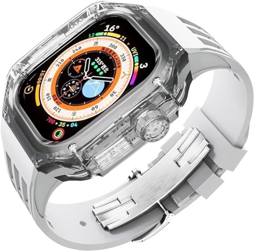 RVHAOODI Set luxuriöser transparenter Wachboxen Silikon -Uhr -Armband für Ultra 8 49 mm, 45 mm, 44 mm, Umwandlungskit mit Metallverschluss für iWatch von RVHAOODI
