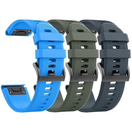 RVHAOODI Set von 3 Fenix ​​5/Fenix ​​6/Fenix ​​7 22 mm Silikon -Uhr -Armbänder in flexiblen Silikon -kompatibel mit den S62/Fenix ​​5 Plus -Uhren -Armbändern von RVHAOODI