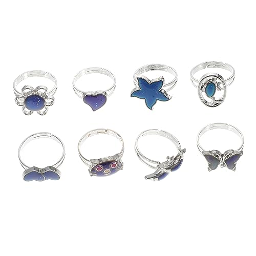 RVHAOODI Stimmungsring -Set 8PCS Cartoon Verstellbare Fingerringe thermochromer Schmuck für Mädchen von RVHAOODI