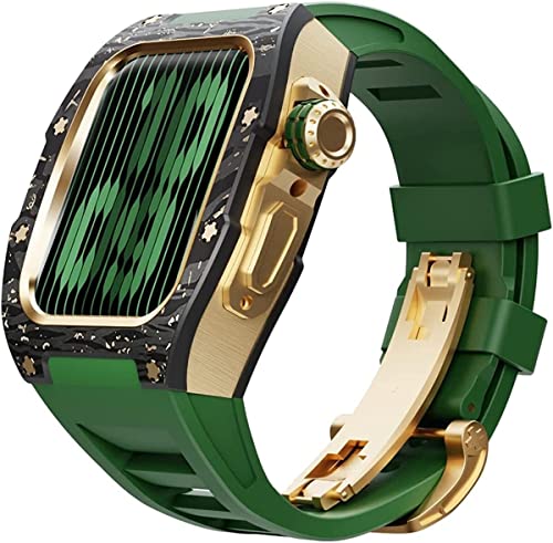 RVHAOODI Upgrade Carbon Fasergehäuse Gummi -Uhr -Band ， für 8 7 45/44mm, Mod Kit Metal -Lünette Fluororubber -Gurt ， für iWatch 6 5 4 SE Uhr Band von RVHAOODI