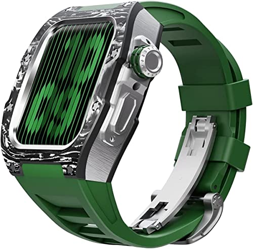 RVHAOODI Upgrade Carbon Fasergehäuse Gummi -Uhr -Band ， für 8 7 45/44mm, Mod Kit Metal -Lünette Fluororubber -Gurt ， für iWatch 6 5 4 SE Uhr Band von RVHAOODI