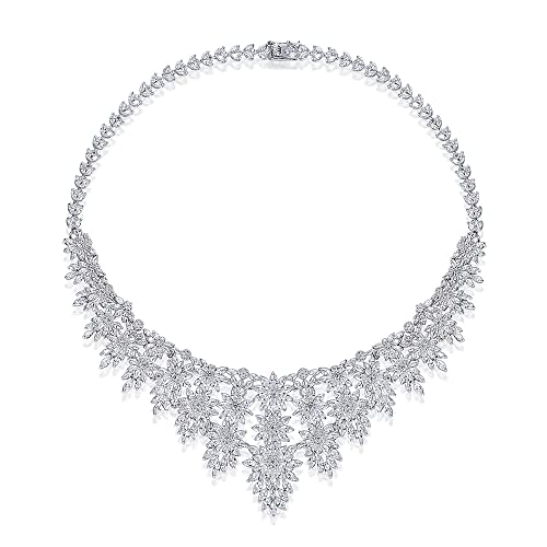 RVHAOODI Weiße Halshalskette für Frauen, Luxuszweigstil Natural Crystal Lock Chain Halskette, Mode Hochzeitsschmuck Geschenk für sie von RVHAOODI