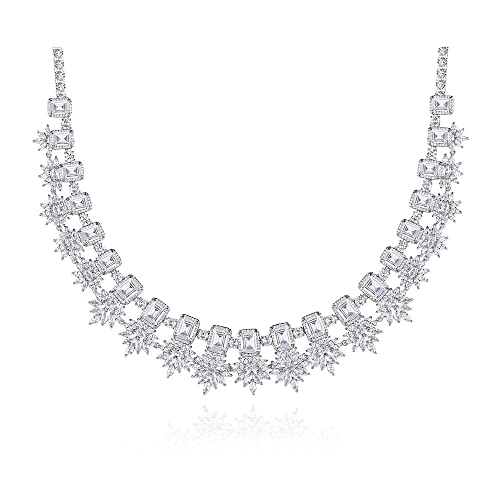 RVHAOODI Weiße Halshalskette für Frauen, Luxuszweigstil Natural Crystal Lock Chain Halskette, Mode Hochzeitsschmuck Geschenk für sie von RVHAOODI