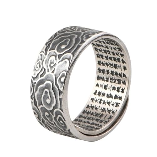 Ringe, Damen Sterling Offene verstellbare Ringe breit Retro Distressed Cloud Heart Sutra Text Finger Circlet Unisex Chunky Toe Stapelbarer Bandschmuck für tägliche Verschleiß von RVHAOODI