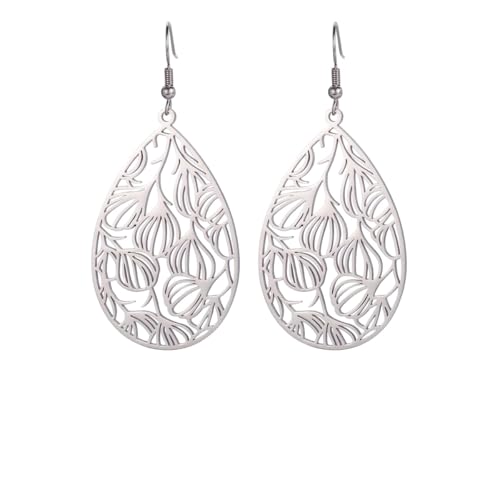 Tröpfchenförmige hohle Blattheizen an Edelstahlohrringen Frauen Mode Retro Jewelry neu für von RVHAOODI