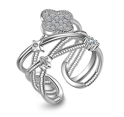 Women Earrings Silver Pull with Zirconia Flowers Cross Line Multi Layers of Personality Partnership Rings Friendship Rings Stacking Rings Adjustable von RVHAOODI