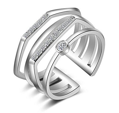 Women Earrings Silver Pull with Zirconia Personality Multi Layers Fashion Jewellery Wedding/Friendship Rings Stacking Rings Adjustable von RVHAOODI