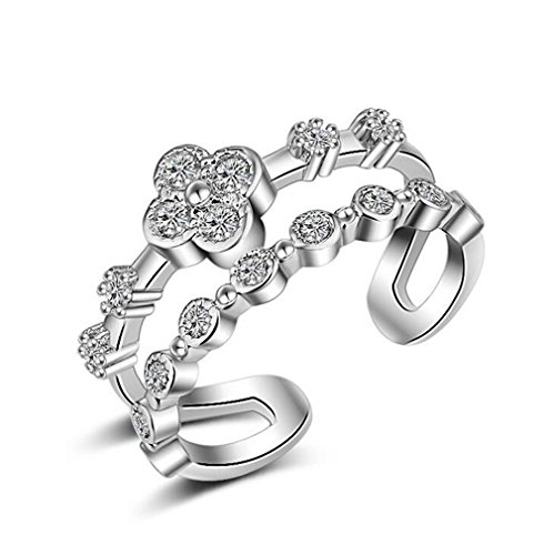 Women Earrings Silver Sterling Pull Hypoallergenic with Zirconia Flower Personality Modern Glitter Ring Wedding/Friendship Rings Stacking Rings Adjustable von RVHAOODI