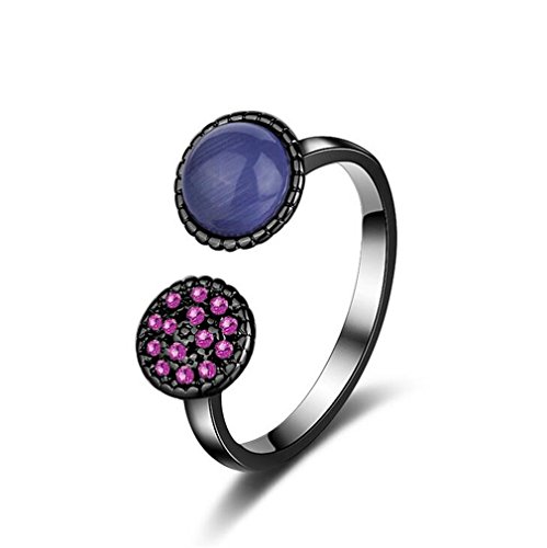 Women Earrings Silver Sterling Pull with Opal with Pink Stones Personality Partnership Rings Friendship Rings Black Index Finger Adjustable von RVHAOODI
