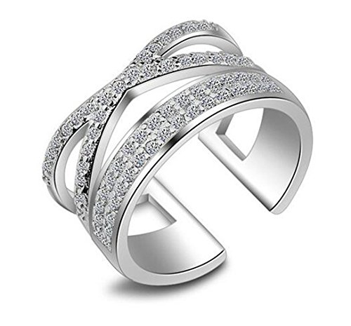 Women Earrings Silver Sterling Pull with Zirconia Cross Layered Wedding/Friendship Rings Stacking Rings Adjustable von RVHAOODI