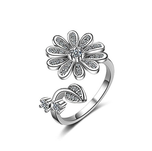 Women Earrings Silver Sterling Pull with Zirconia Flowers Leaves Personality Modern Wedding Partnership Rings Friendship Rings Adjustable von RVHAOODI