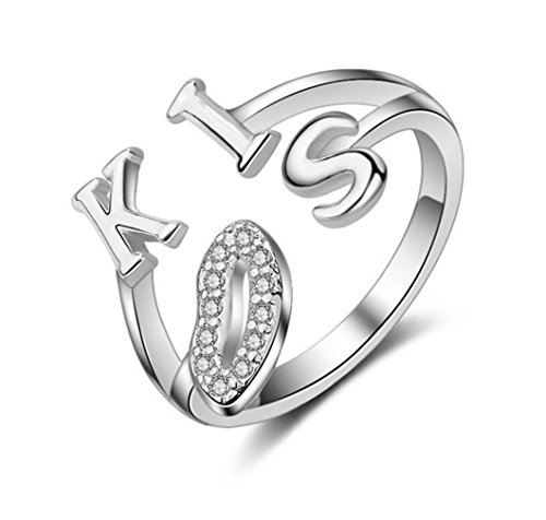 Women Earrings Silver Sterling Pull with Zirconia Kiss GLIZTER Lips Personality Index Finger Jewellery Partnership Rings Friendship Rings Stacking Rings Adjustable von RVHAOODI