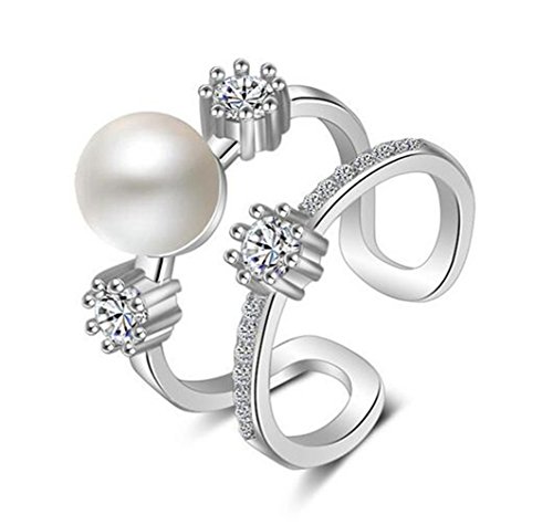 Women Earrings Silver Sterling Pull with Zirconia Pearl Personality Two Layered Elde Wedding Partnership Rings Friendship Rings Adjustable Stacking Rings/ von RVHAOODI