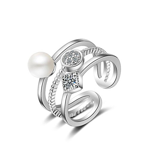 Women Earrings Silver Sterling Pull with Zirconia Pearl Three Layered Personality Partnership Rings Friendship Rings Adjustable Stacking Rings/ von RVHAOODI
