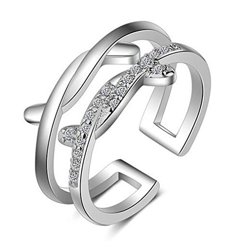 Women Earrings Silver Sterling Pull with Zirconia Personality Cross simple wedding/Friendship Rings Fashion Stacking Rings Adjustable Branches von RVHAOODI