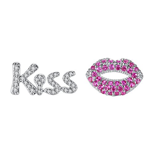 Women's Earrings Sterling Silver Earrings with Stone Kiss Lips Pink Cubic Zirconia Studs Earrings Hypoallergenic Perfect Ideal Mothers Day Birthday Gift von RVHAOODI