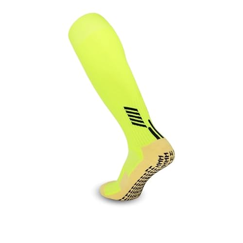 RVROVIC 2 Pcs Non Slip Training Socks for Men,Anti Slip Knee-length Soccer Socks with Grip Pads for Football Basketball,1-Fluorescent Green,Large von RVROVIC