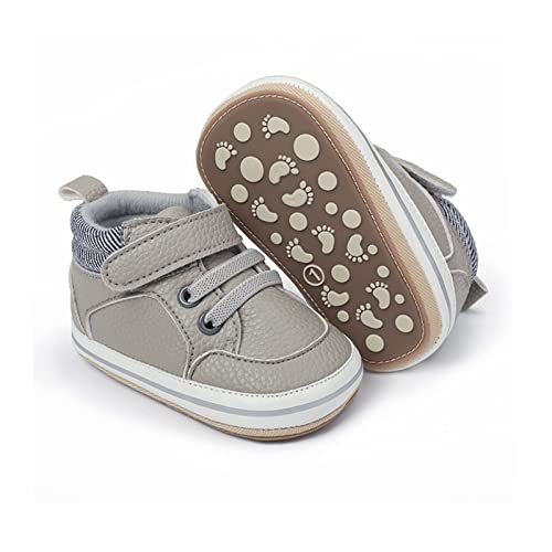 RVROVIC Baby Jungen Mädchen Anti-Rutsch-Sneakers Soft Ankle Stiefel Kleinkind erste Wanderer Neugeborenen Krippe Schuhe (0-6 Monate, 1-Grau) von RVROVIC