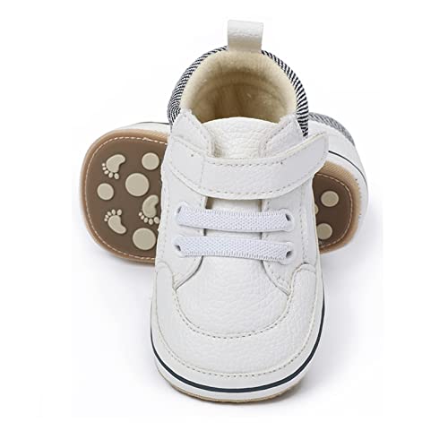 RVROVIC Baby Jungen Mädchen Anti-Rutsch-Sneakers Soft Ankle Stiefel Kleinkind erste Wanderer Neugeborenen Krippe Schuhe (0-6 Monate, 1-Weiß) von RVROVIC