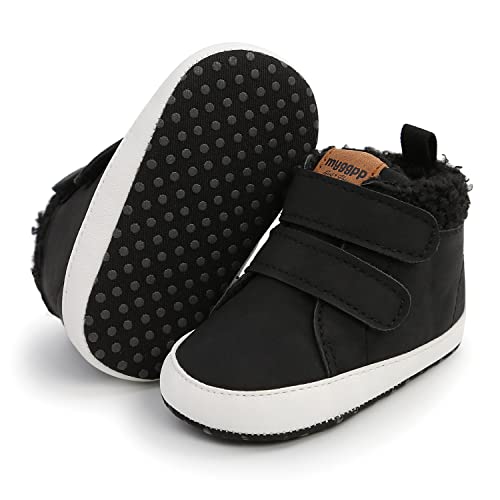 RVROVIC Baby Jungen Mädchen Anti-Rutsch-Sneakers Soft Ankle Stiefel Kleinkind erste Wanderer Neugeborenen Krippe Schuhe (6-12 Monate, 1-Schwarz) von RVROVIC