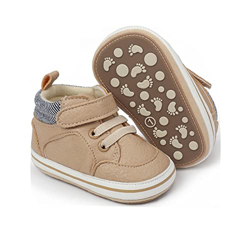 RVROVIC Baby Jungen Mädchen Anti-Rutsch-Sneakers Soft Ankle Stiefel Kleinkind erste Wanderer Neugeborenen Krippe Schuhe (6-12 Monate, 2-Khaki) von RVROVIC