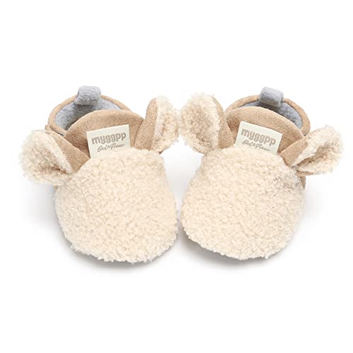 RVROVIC Baby Jungen Mädchen Kuschelige Fleece-Schuhe mit rutschfester Unterseite, Warme Wintersocken(1-Licht Khaki, 12-18 Monate) von RVROVIC