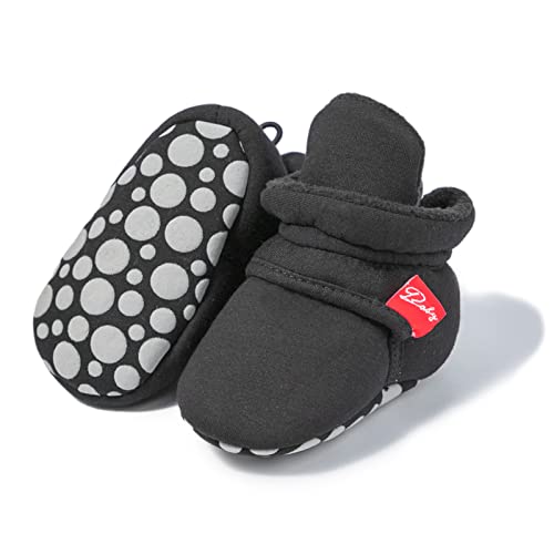 RVROVIC Baby Jungen Mädchen Kuschelige Fleece-Schuhe mit rutschfester Unterseite, Warme Wintersocken(1-Schwarz, 12-18 Monate) von RVROVIC