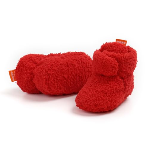 RVROVIC Baby Jungen Mädchen Kuschelige Fleece-Schuhe mit rutschfester Unterseite, Warme Wintersocken(A-Rot, 0-6 Monate) von RVROVIC