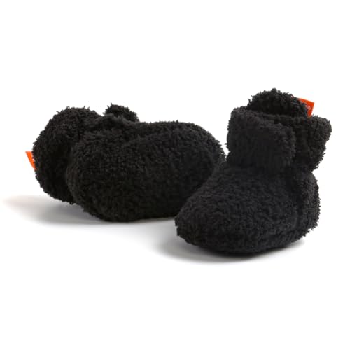 RVROVIC Baby Jungen Mädchen Kuschelige Fleece-Schuhe mit rutschfester Unterseite, Warme Wintersocken(A-Schwarz, 12-18 Monate) von RVROVIC