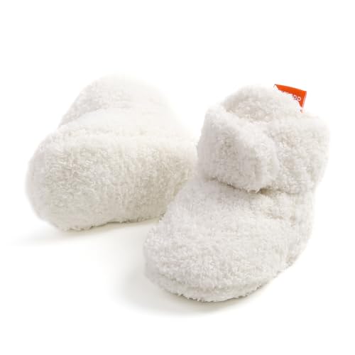RVROVIC Baby Jungen Mädchen Kuschelige Fleece-Schuhe mit rutschfester Unterseite, Warme Wintersocken(A-Weiß, 12-18 Monate) von RVROVIC