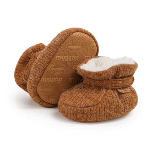 RVROVIC Baby Jungen Mädchen Kuschelige Fleece-Schuhe mit rutschfester Unterseite, Warme Wintersocken(A2-Braun, 12-18 Monate) von RVROVIC