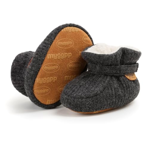RVROVIC Baby Jungen Mädchen Kuschelige Fleece-Schuhe mit rutschfester Unterseite, Warme Wintersocken(A2-Dark Grau, 12-18 Monate) von RVROVIC