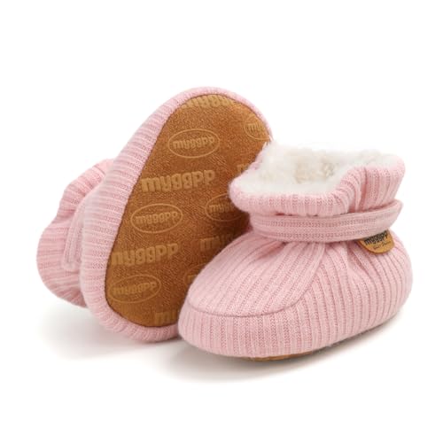 RVROVIC Baby Jungen Mädchen Kuschelige Fleece-Schuhe mit rutschfester Unterseite, Warme Wintersocken(A2-Rosa, 12-18 Monate) von RVROVIC