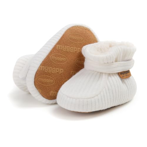 RVROVIC Baby Jungen Mädchen Kuschelige Fleece-Schuhe mit rutschfester Unterseite, Warme Wintersocken(A2-Weiß, 6-12 Monate) von RVROVIC