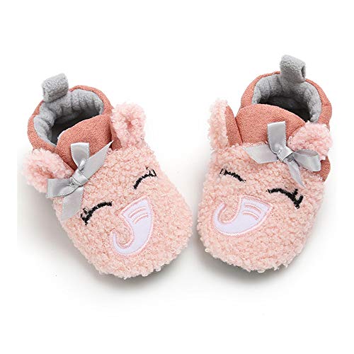 RVROVIC Baby Jungen Mädchen Kuschelige Fleece-Schuhe mit rutschfester Unterseite, Warme Wintersocken(B-Rosa Elefant, 12-18 Monate) von RVROVIC