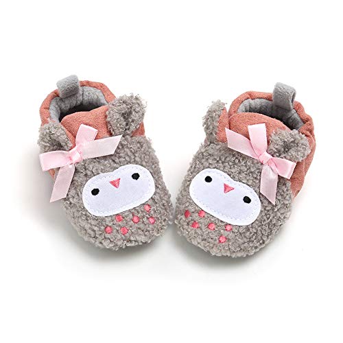 RVROVIC Baby Jungen Mädchen Kuschelige Fleece-Schuhe mit rutschfester Unterseite, Warme Wintersocken(B-Rosa Eule, 0-6 Monate) von RVROVIC