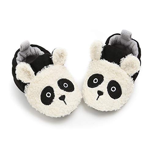 RVROVIC Baby Jungen Mädchen Kuschelige Fleece-Schuhe mit rutschfester Unterseite, Warme Wintersocken(B-Weißer Panda, 12-18 Monate) von RVROVIC