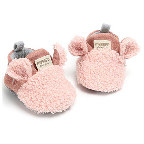 RVROVIC Baby Jungen Mädchen Kuschelige Fleece-Stiefel mit rutschfestem Boden Warme Wintersocken Hausschuhe(1-Rosa,0-6 Monate) von RVROVIC