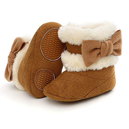 RVROVIC Baby Jungen Mädchen Plüsch Winter Schneestiefel Bowknot Anti Rutsch Warmes Fleece Kleinkind Stiefel Kleinkind Vorläufer (0-6 Monate Kleinkind, 1-braun) von RVROVIC