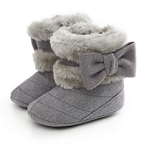 RVROVIC Baby Jungen Mädchen Plüsch Winter Schneestiefel Bowknot Anti Rutsch Warmes Fleece Kleinkind Stiefel Kleinkind Vorläufer (0-6 Monate Kleinkind, 1-grau) von RVROVIC