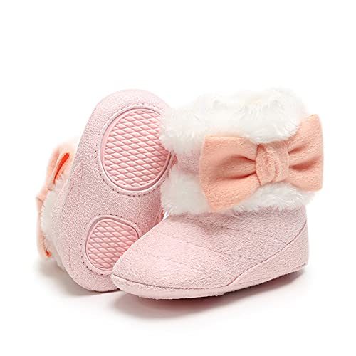 RVROVIC Baby Jungen Mädchen Plüsch Winter Schneestiefel Bowknot Anti Rutsch Warmes Fleece Kleinkind Stiefel Kleinkind Vorläufer (0-6 Monate Kleinkind, 1-rosa) von RVROVIC