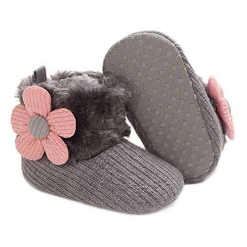 RVROVIC Baby Jungen Mädchen Plüsch Winter Schneestiefel Bowknot Anti Rutsch Warmes Fleece Kleinkind Stiefel Kleinkind Vorläufer (0-6 Monate Kleinkind, 3-grau) von RVROVIC