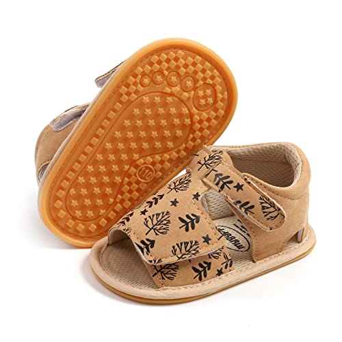 RVROVIC Baby Jungen Mädchen Sandalen Premium Weiche Anti-Rutsch Gummisohle Säugling Sommer Outdoor Schuhe Kleinkind Erste Walker,8-Blattbraun, 0-6 Monate von RVROVIC